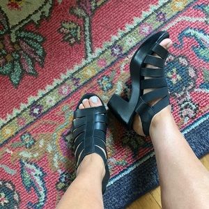 👡MUNRO cookie slingback sandal black leather/matching elastic 🖤sooo comfy 7.5M